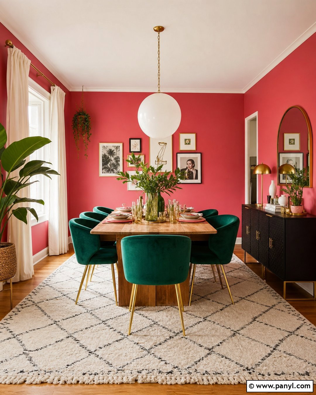 Bright Pink Dining Room With Emerald Green - 20 Bright Pink Wall Color Ideas
