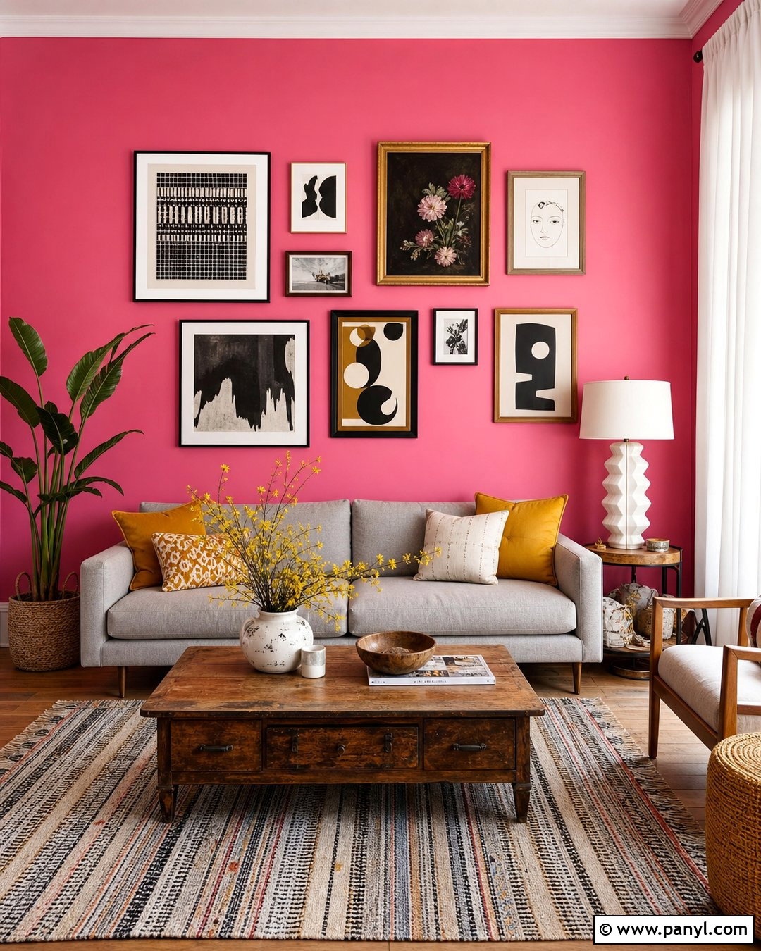Bright Pink Gallery Wall Living Room - 20 Bright Pink Wall Color Ideas