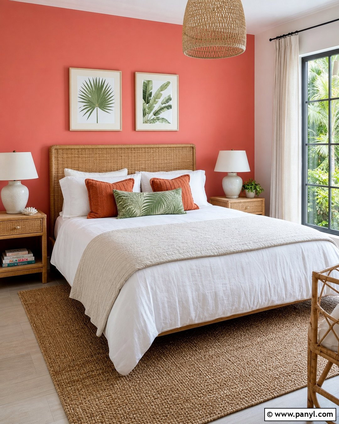 Bright Pink Guest Bedroom With Rattan Furniture - 20 Bright Pink Wall Color Ideas