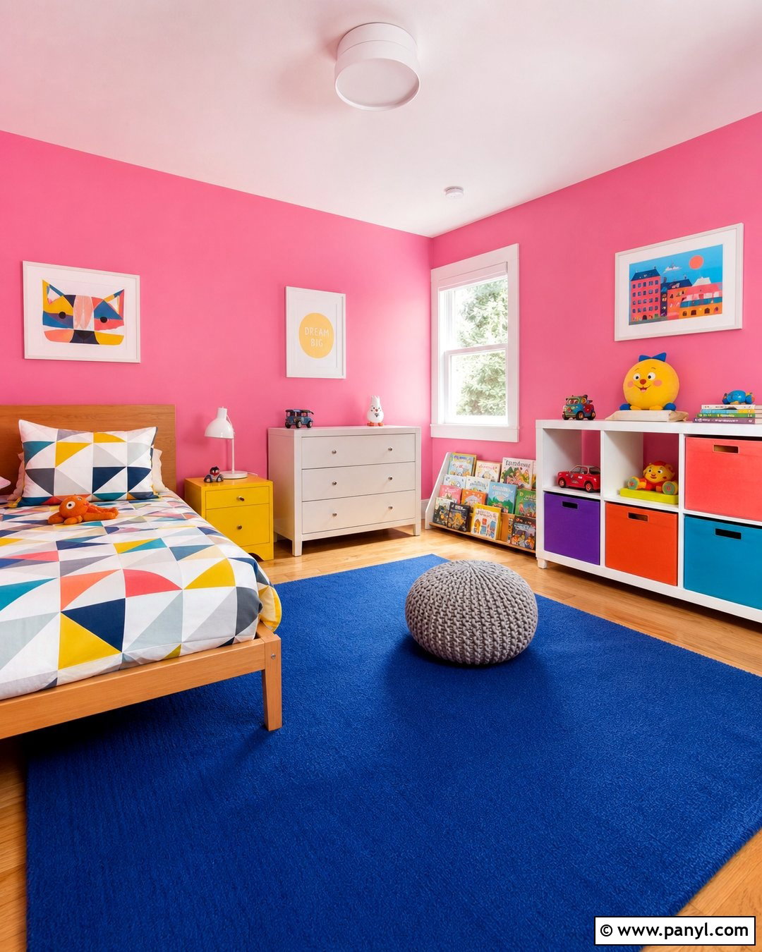 Bright Pink Kids Room With Primary Colors - 20 Bright Pink Wall Color Ideas