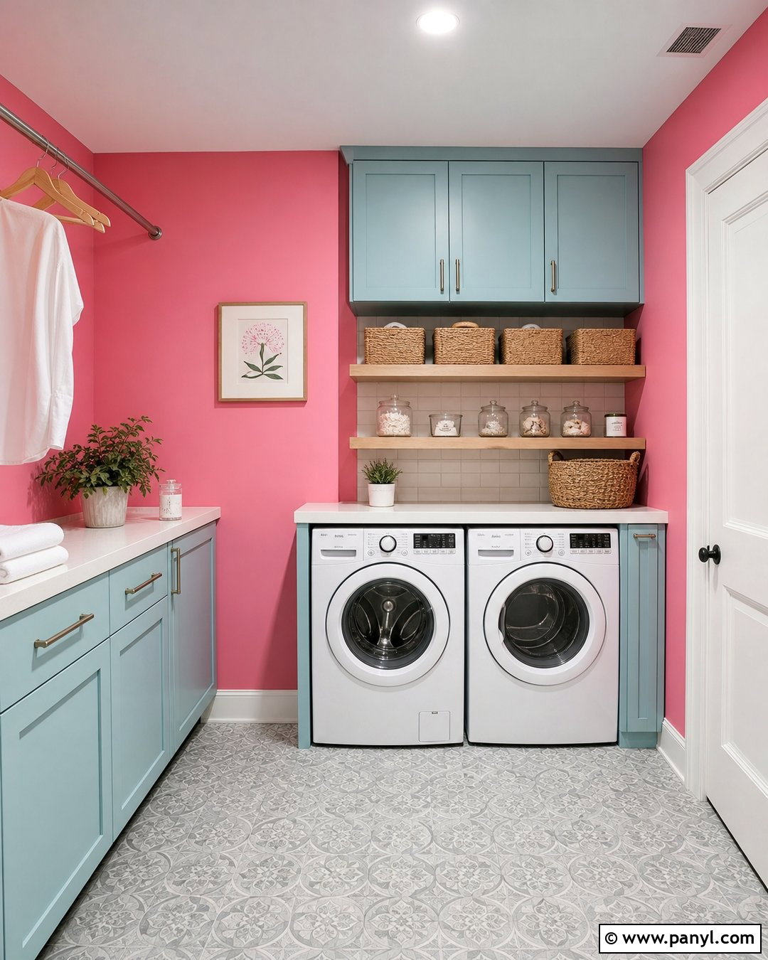 Bright Pink Laundry Room With Aqua Cabinets - 20 Bright Pink Wall Color Ideas