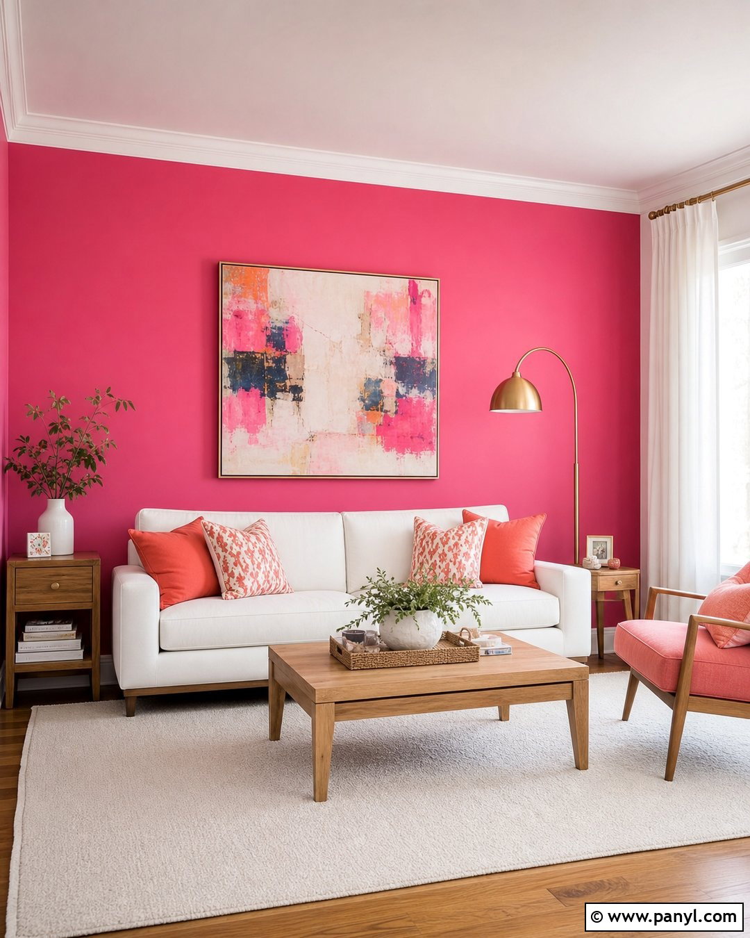 Bright Pink Living Room With White Sofa - 20 Bright Pink Wall Color Ideas