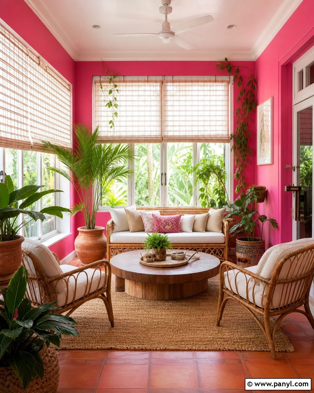 Bright Pink Sunroom With Green Plants - 20 Bright Pink Wall Color Ideas