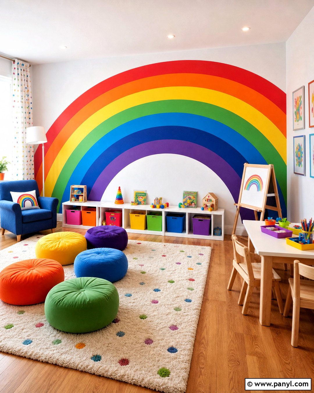 Bright Rainbow Wall Playroom - 20 rainbow wall painting ideas