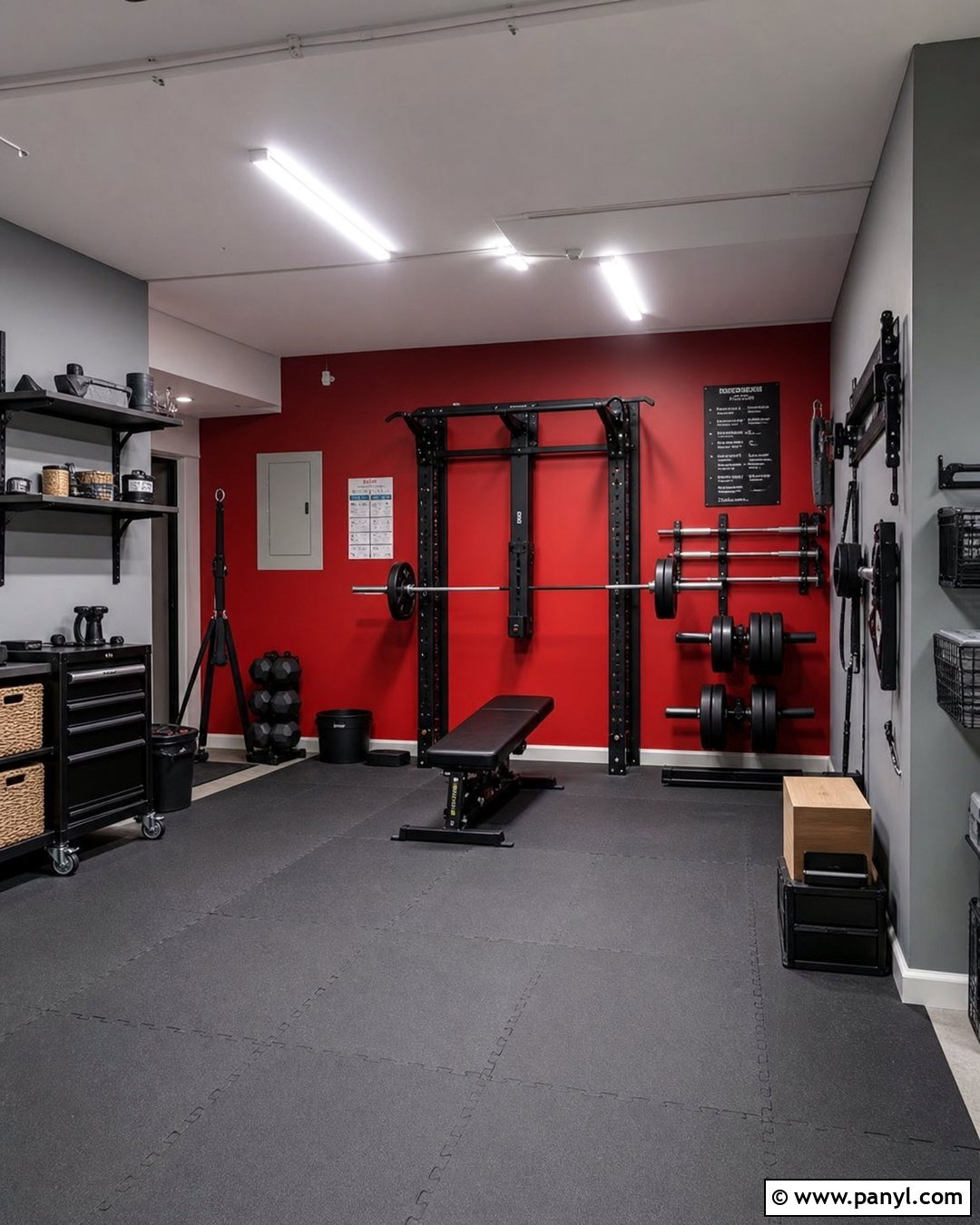 Bright Red Accent Wall Garage Gym - 20 Red Accent Wall Gym Ideas