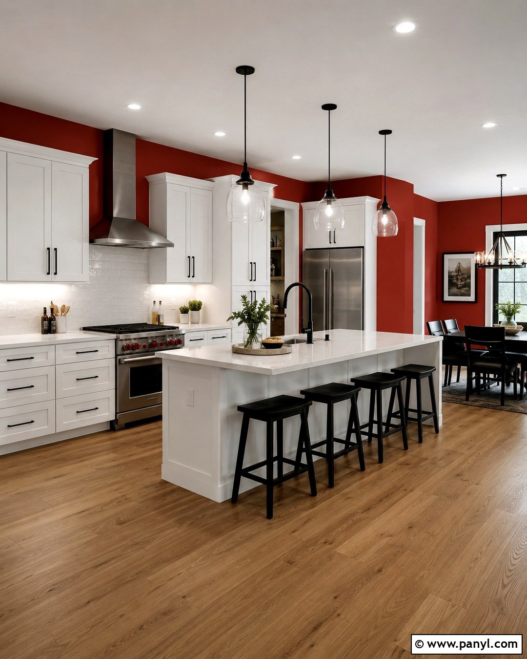 Bright Red Accent Wall Kitchen With White Cabinets - 20 Red Accent Wall Kitchen Ideas