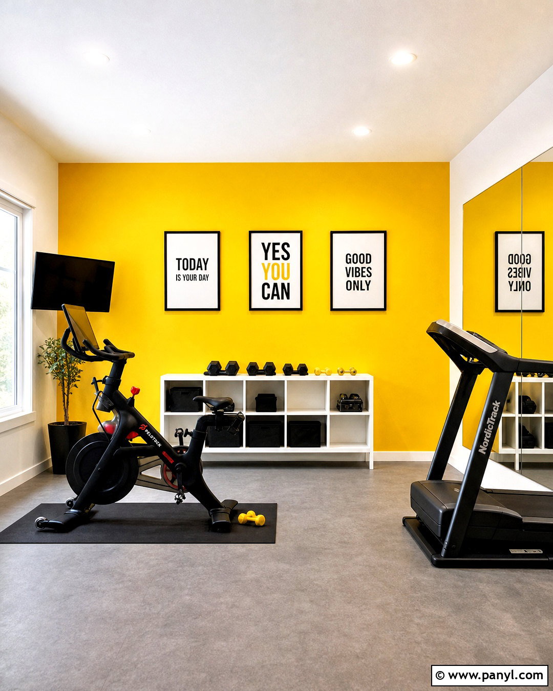 Bright Yellow Home Gym - 20 home gym colors paint ideas