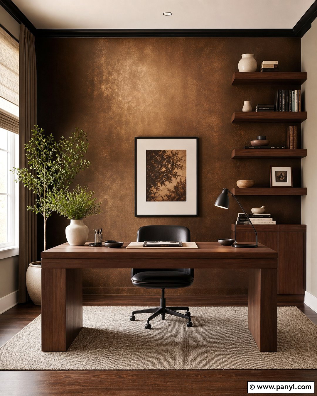 Bronze Metallic Paint Accent Wall Home Office - 20 Metallic Paint Accent Wall Ideas