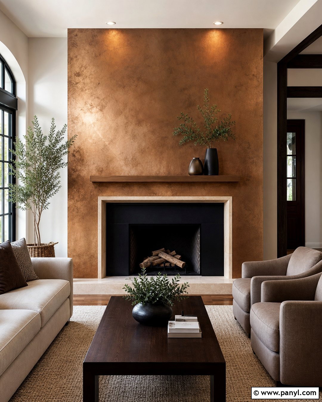 Bronze Metallic Paint Fireplace Wall - 20 Metallic Paint Feature Wall Ideas
