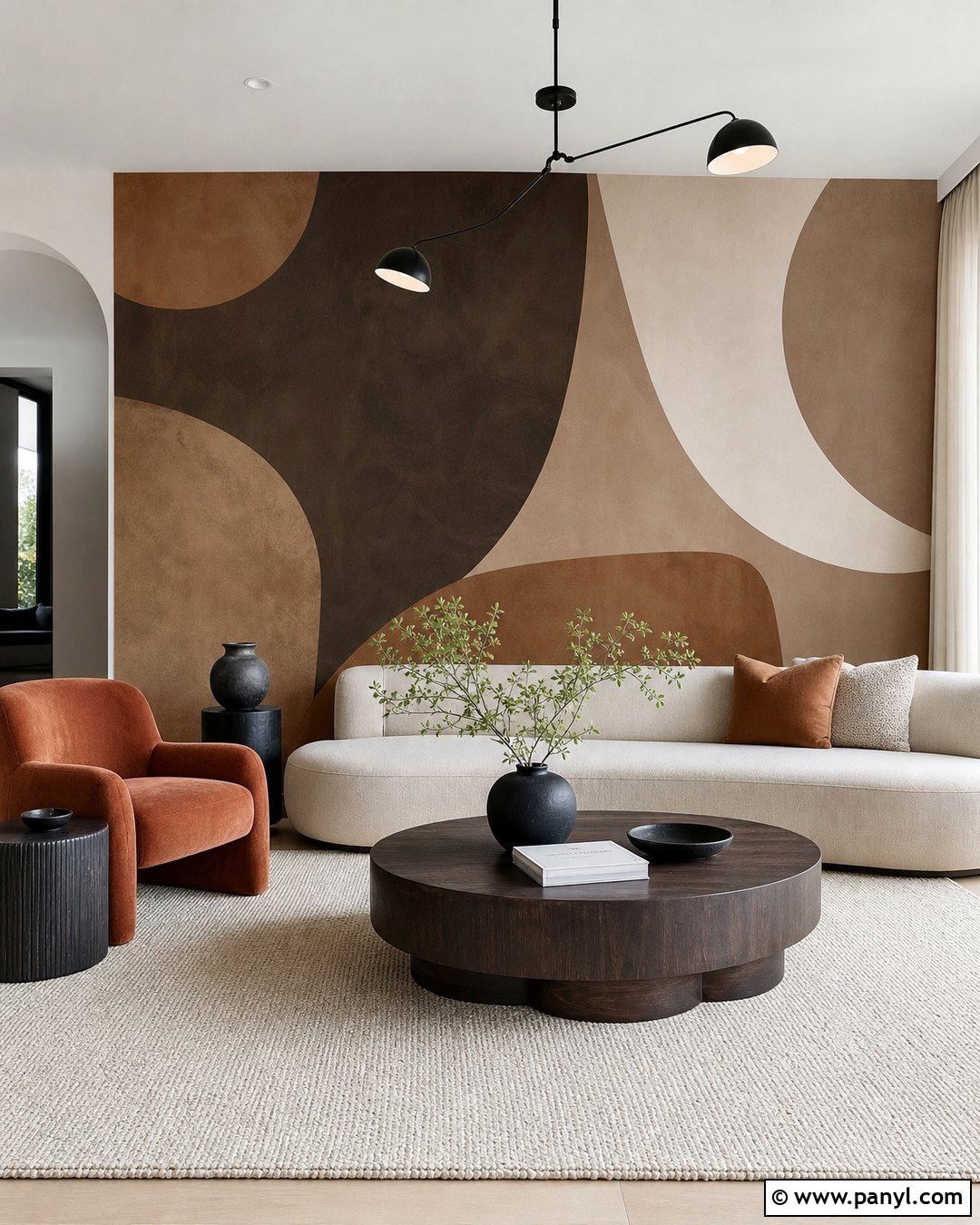 Brown Abstract Mural Feature Wall - 35 Brown Feature Wall Ideas