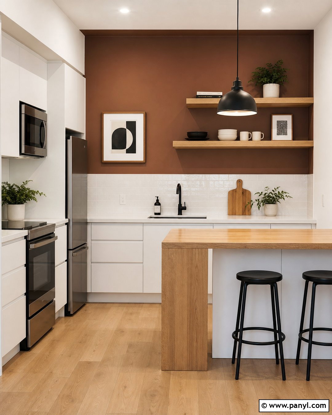 Brown Accent Wall In A Small Kitchen - 20 Modern Kitchen With Brown Walls