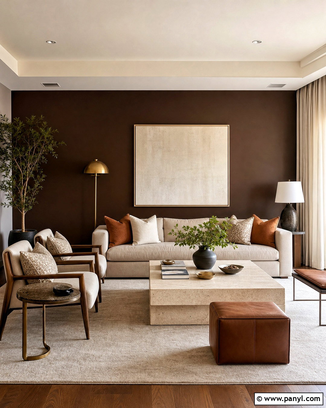 Brown Accent Wall With Beige Sofa - 20 brown accent wall ideas