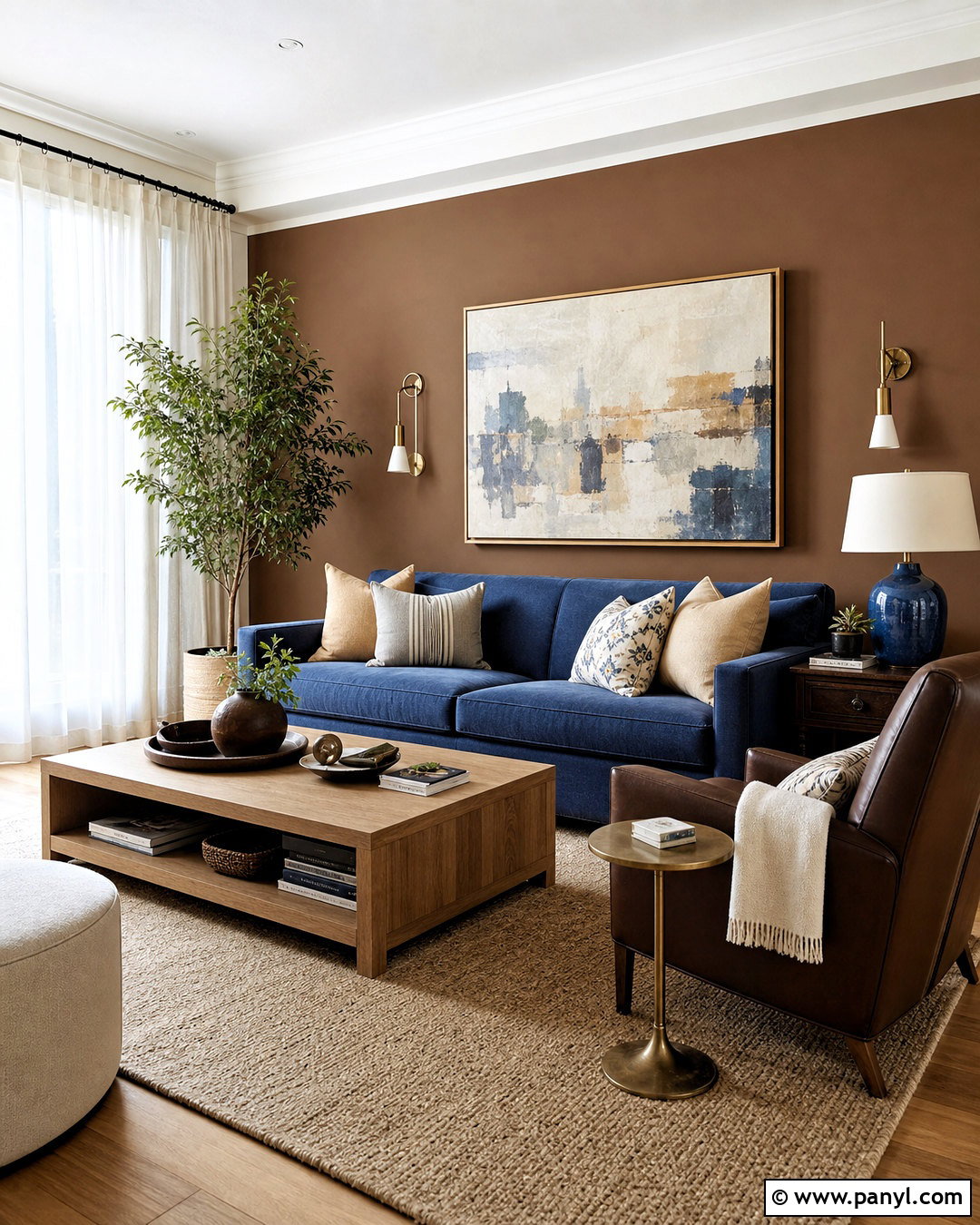 Brown Accent Wall With Blue Furniture - 20 brown accent wall living room ideas