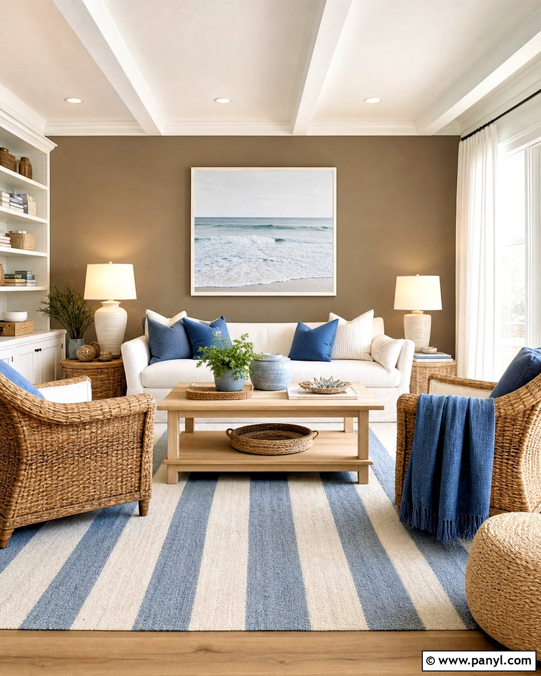 Brown Accent Wall With Coastal Decor - 20 brown accent wall living room ideas