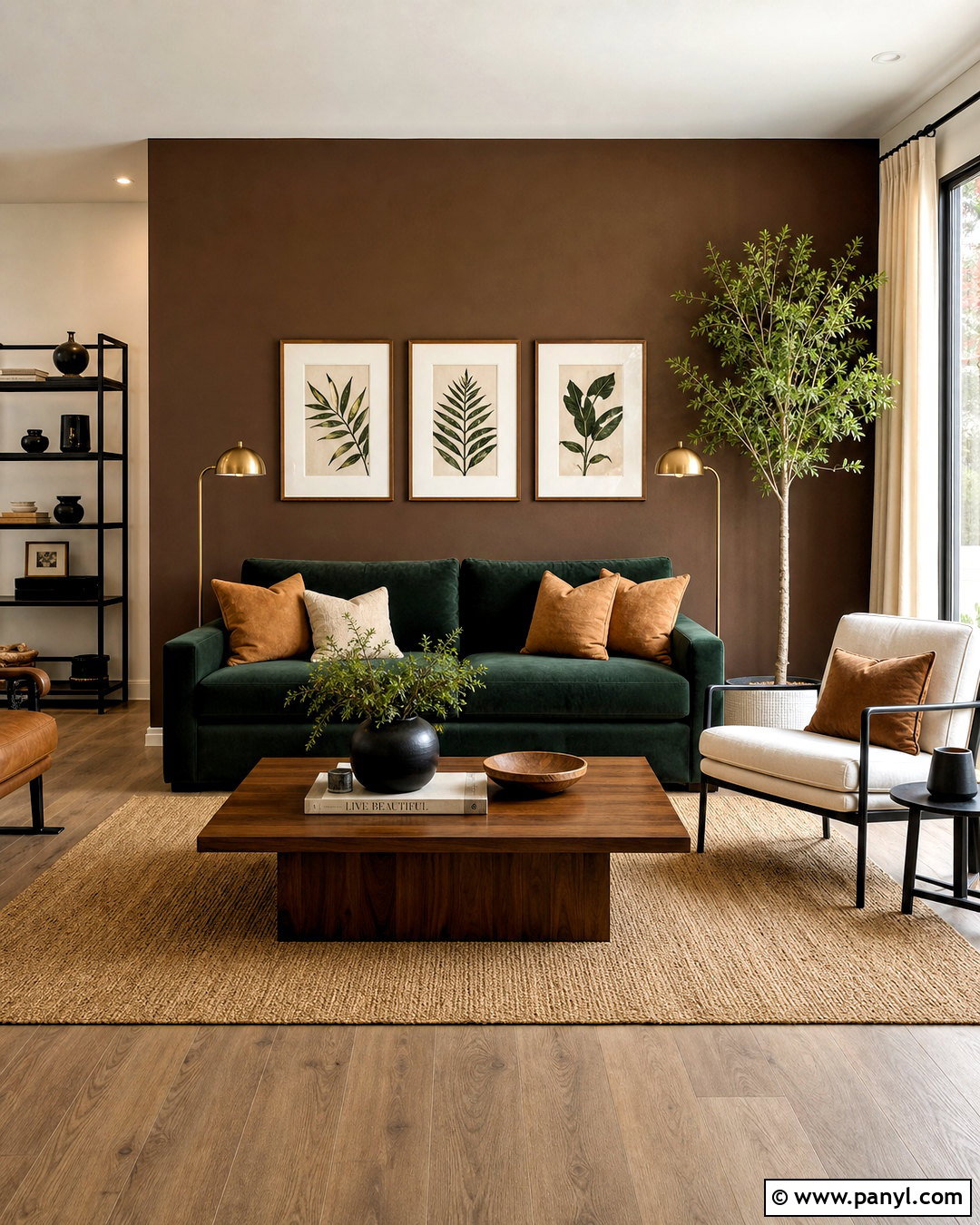 Brown Accent Wall With Green Sofa - 20 brown accent wall living room ideas