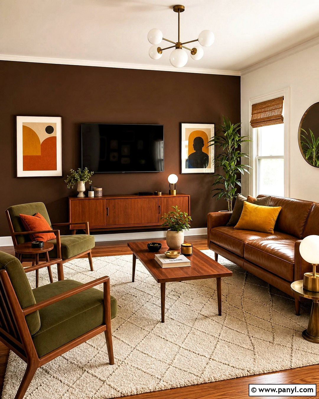 Brown Accent Wall With Midcentury Furniture - 20 brown accent wall living room ideas