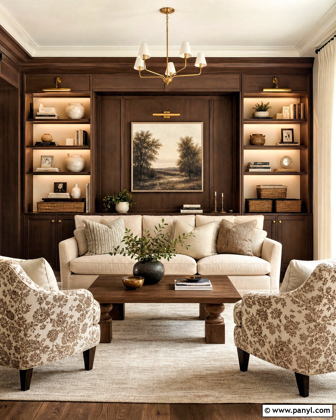 Brown Accent Wall With White Built-Ins - 20 brown accent wall living room ideas