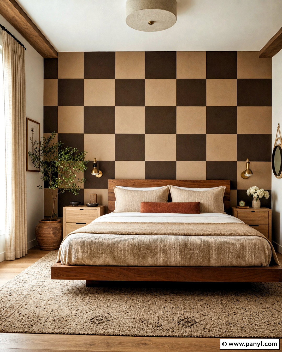 Brown And Beige Checkered Bedroom Wall - 20 diy checkered wall ideas