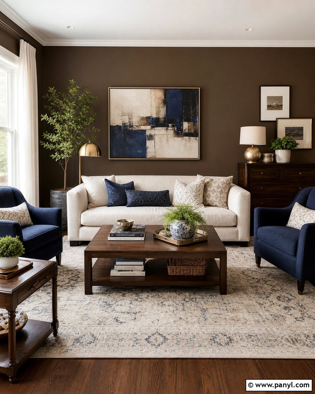 Brown And Blue Living Room - 35 Brown Wall Room Ideas