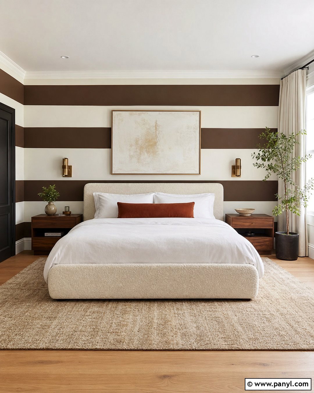Brown And Cream Bedroom Wall Stripes - 30 Horizontal Stripes On Wall Ideas
