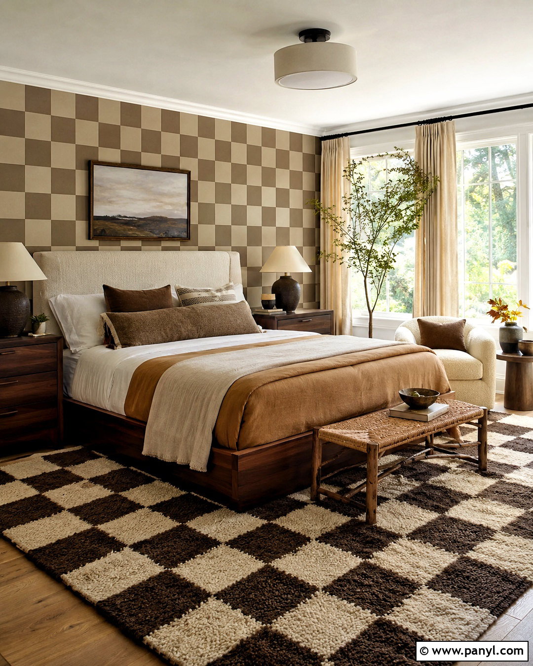 Brown And Cream Checkered Bedroom - 20 checkered room aesthetic ideas