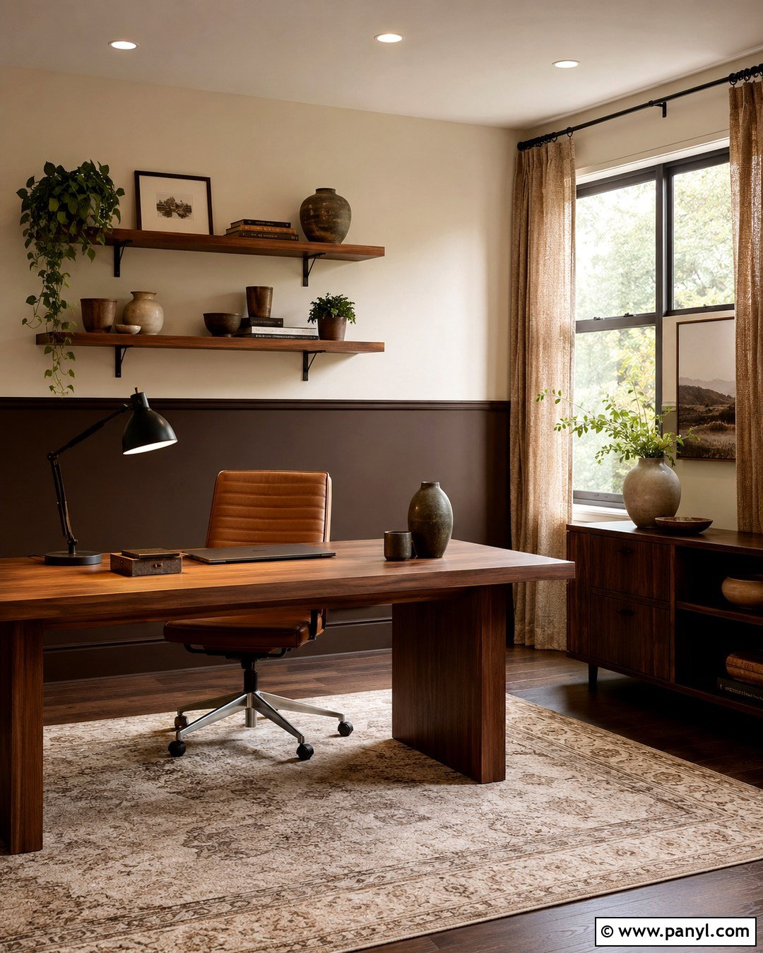 Brown And Cream Split Wall Home Office - 20 Split Wall Color Ideas