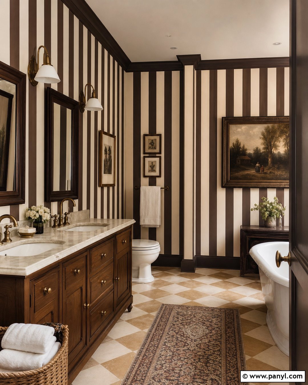 Brown And Cream Striped Bathroom Walls - 20 Elegant Bathroom With Striped Walls
