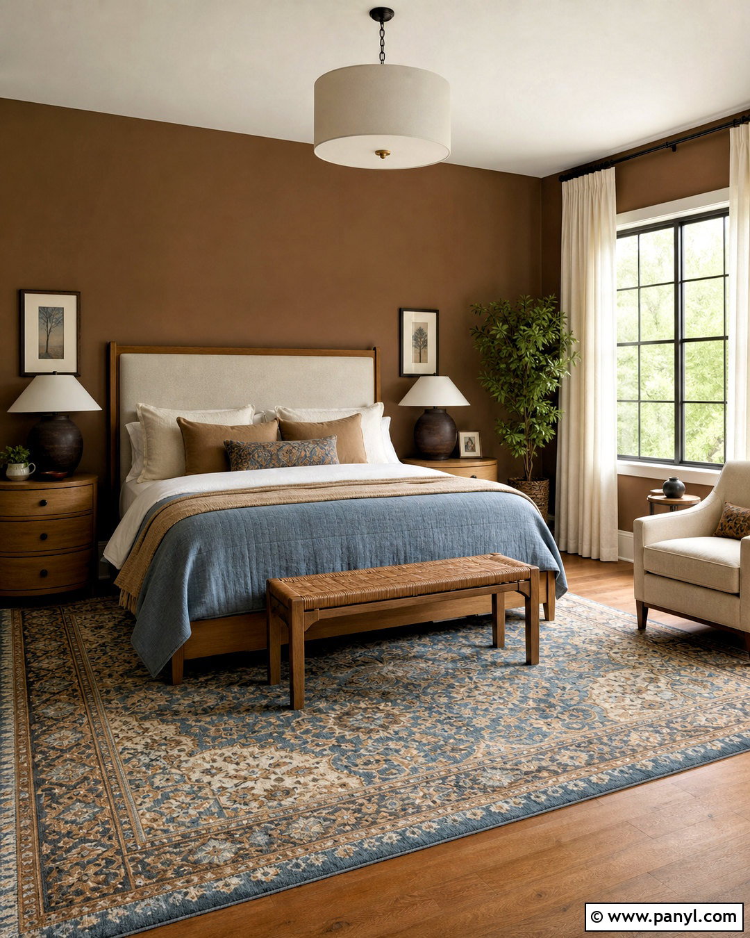 Brown And Dusty Blue Bedroom - 20 warm brown bedroom ideas