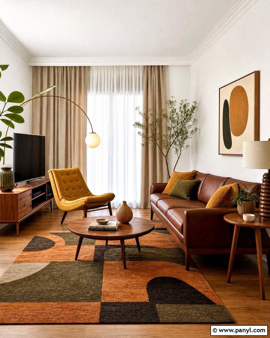 Brown And Mustard Mid-Century Living Room - 20 brown color palette ideas