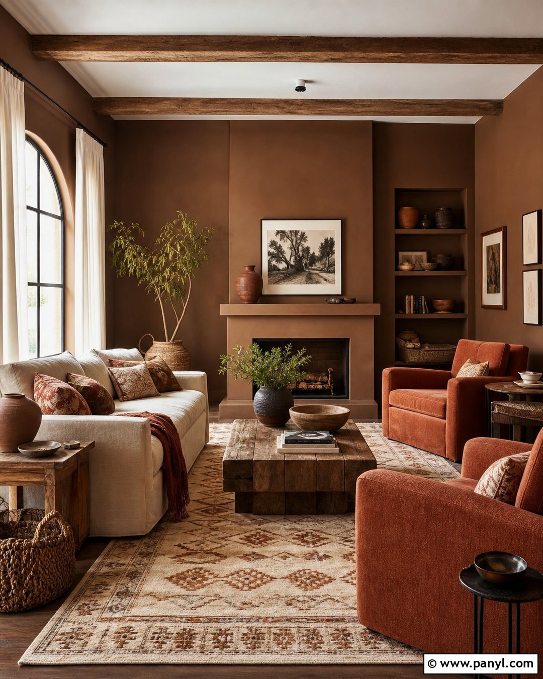 Brown And Terracotta Living Room - 35 Brown Wall Room Ideas