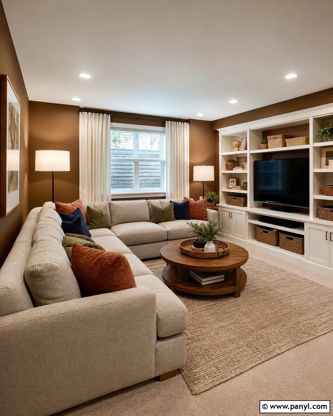 Brown Basement Family Room - 35 Brown Wall Room Ideas