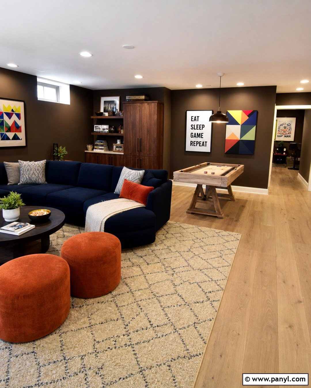 Brown Basement Walls With Game Room - 25 Brown Basement Walls