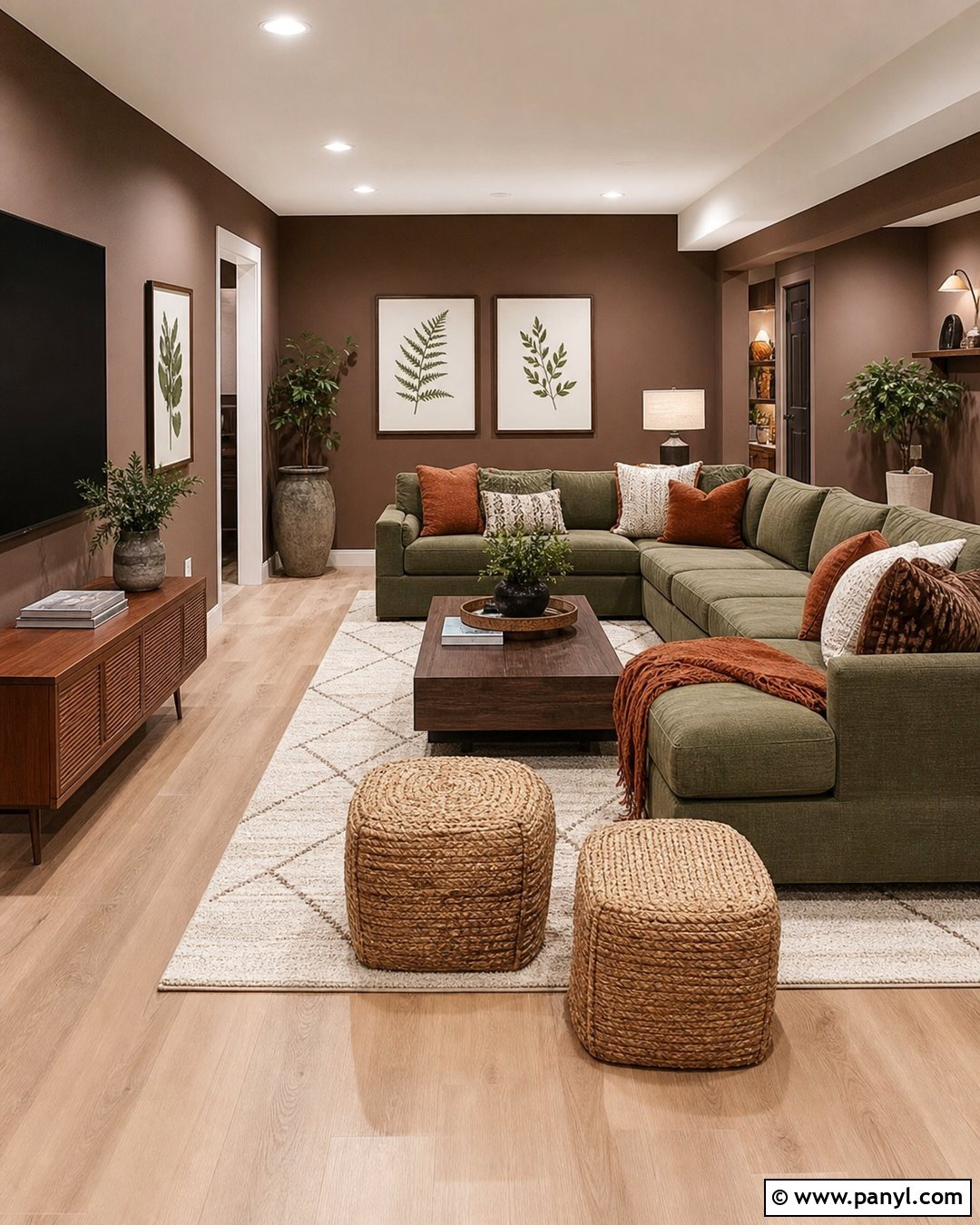 Brown Basement Walls With Green Furniture - 25 Brown Basement Walls