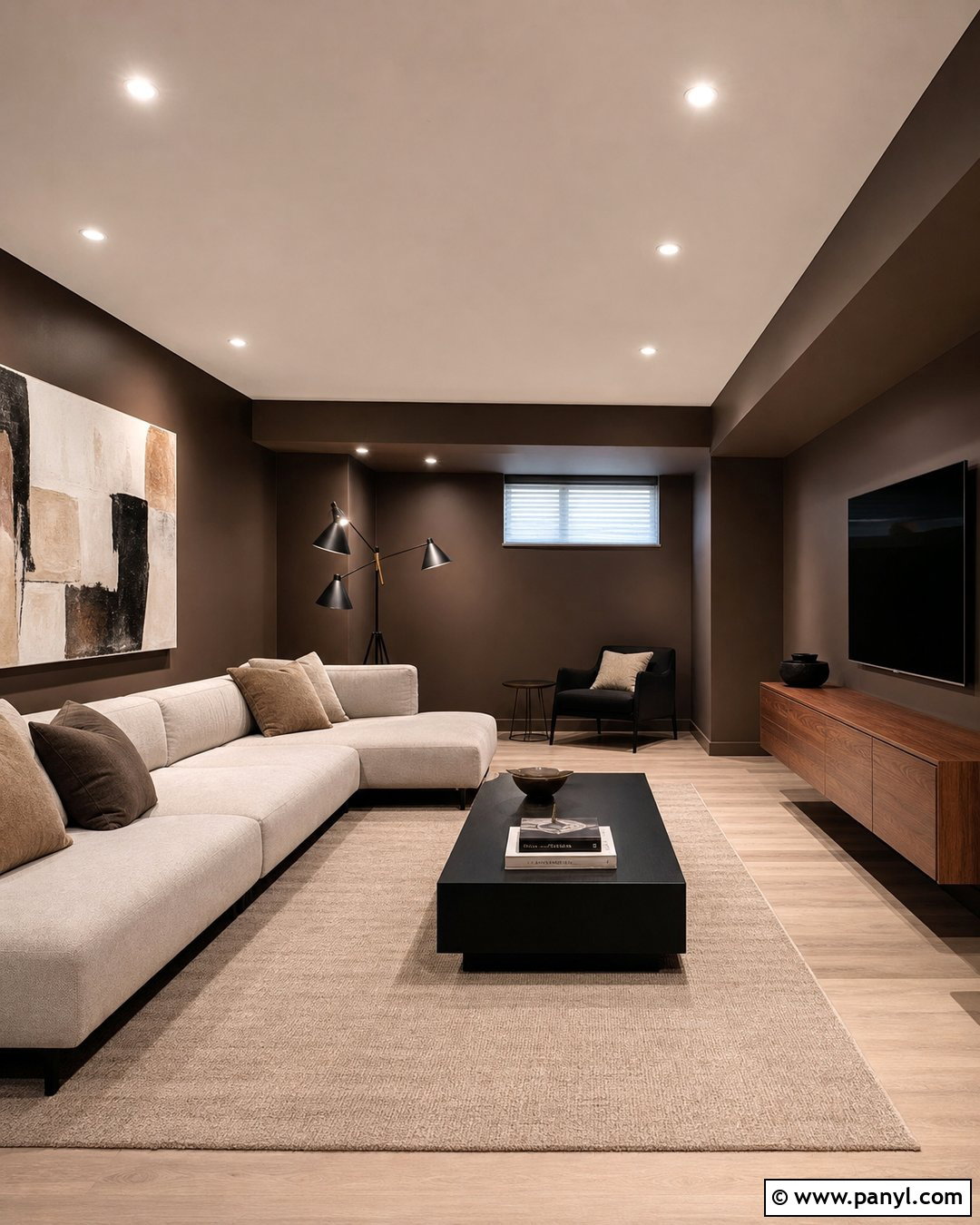 Brown Basement Walls With Modern Furniture - 25 Brown Basement Walls