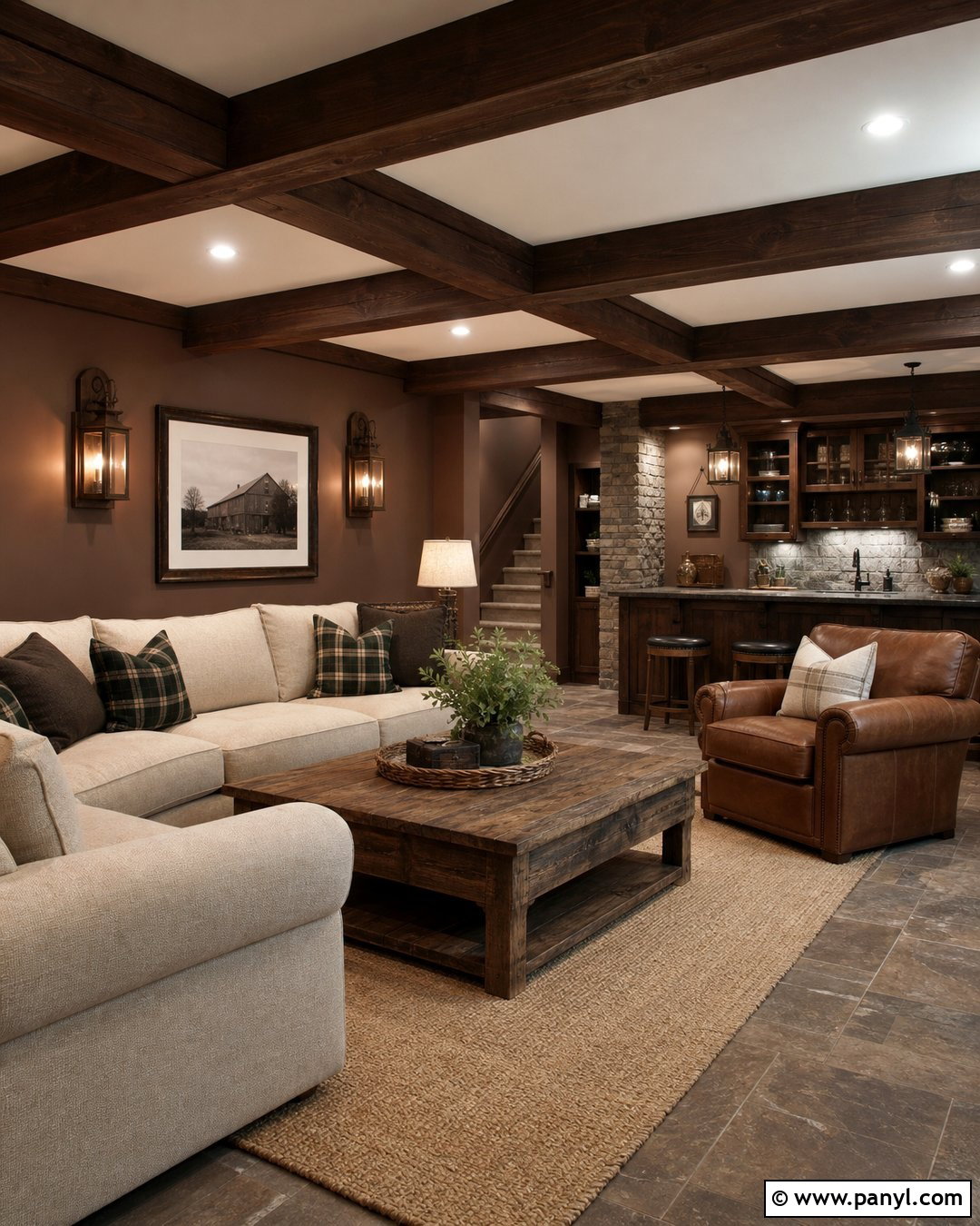 Brown Basement Walls With Rustic Beams - 25 Brown Basement Walls