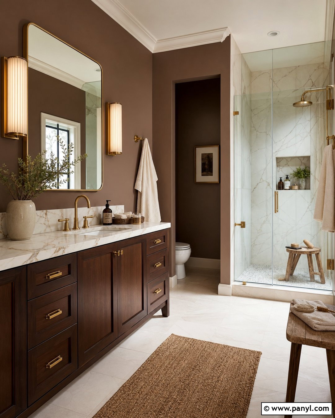 Brown Bathroom With Marble - 35 Brown Wall Room Ideas