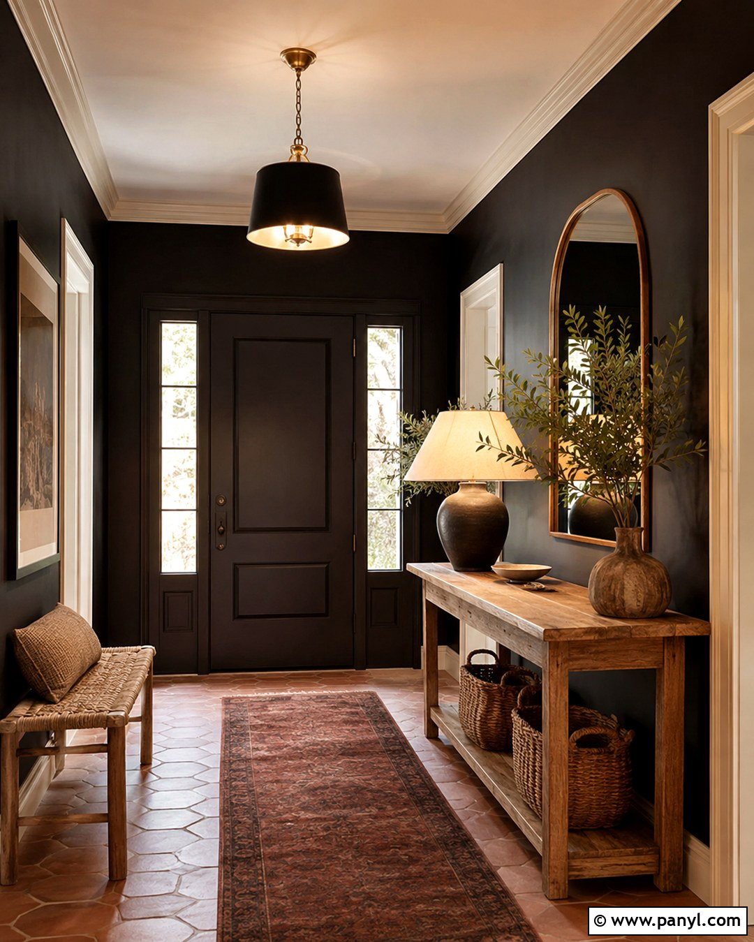Brown Black Entryway - 20 Black Wall Paint Color Ideas