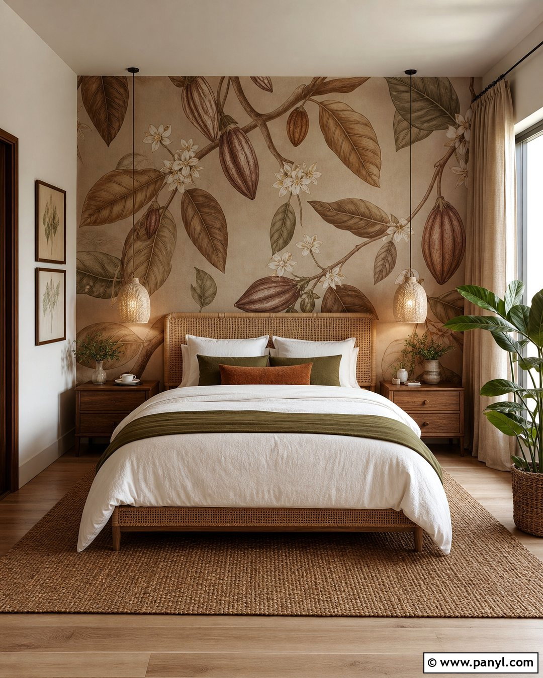Brown Botanical Wallpaper Feature Wall - 35 Brown Feature Wall Ideas