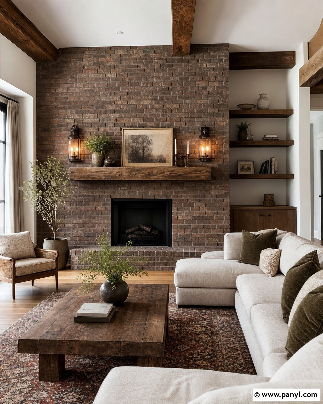 Brown Brick Fireplace Feature Wall - 35 Brown Feature Wall Ideas