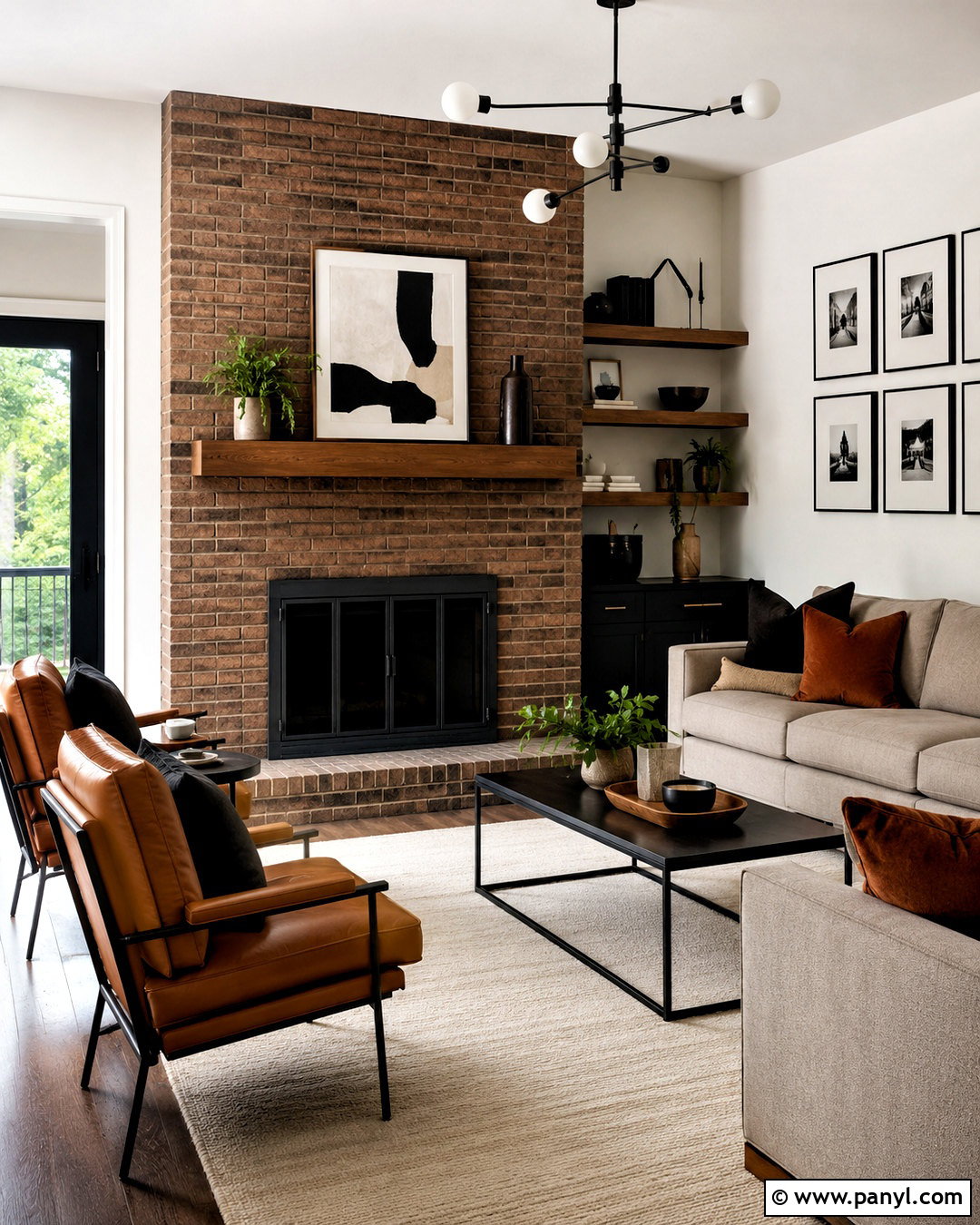 Brown Brick Fireplace With Black Accents - 20 brown brick fireplace ideas