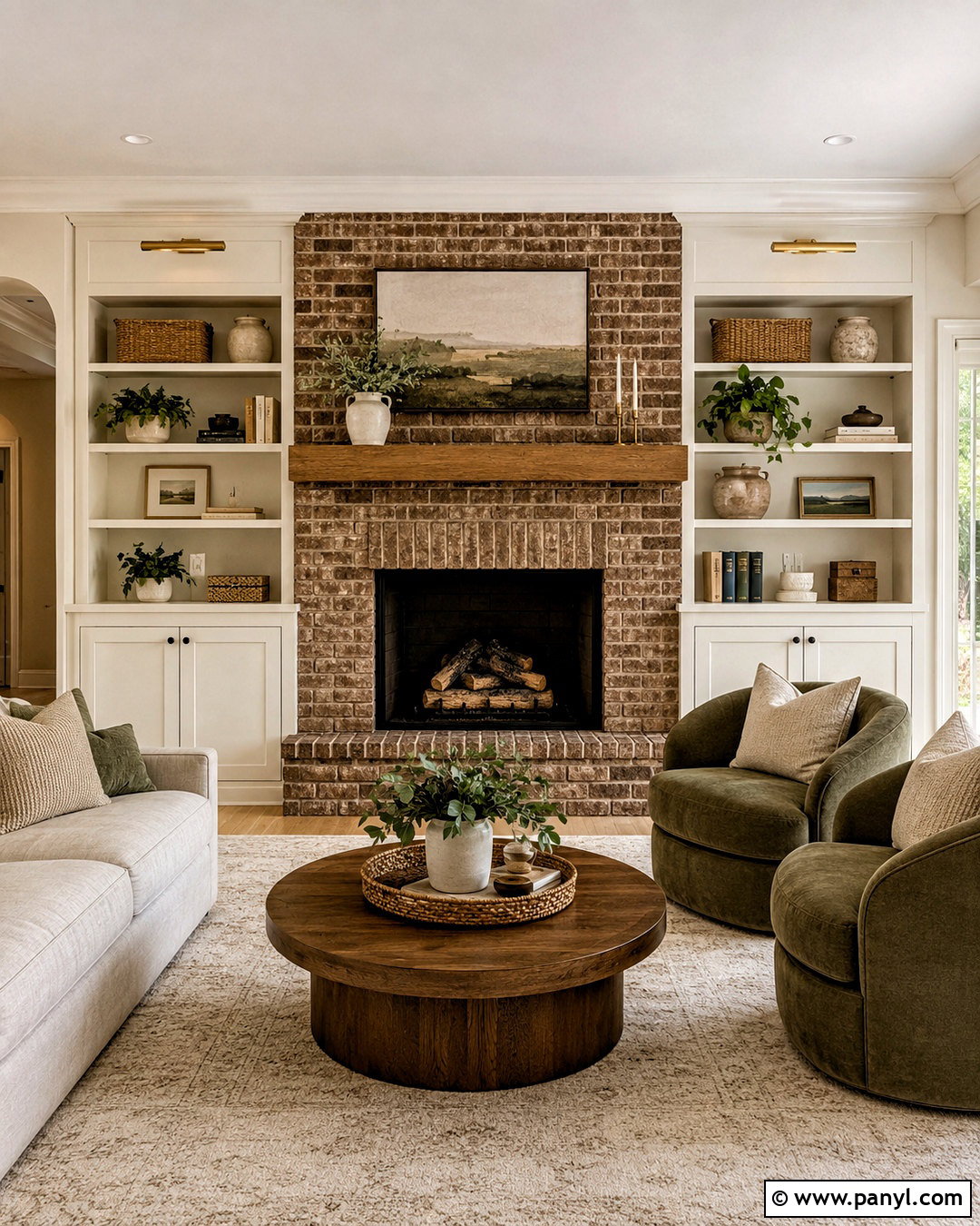 Brown Brick Fireplace With Built-Ins - 20 brown brick fireplace ideas