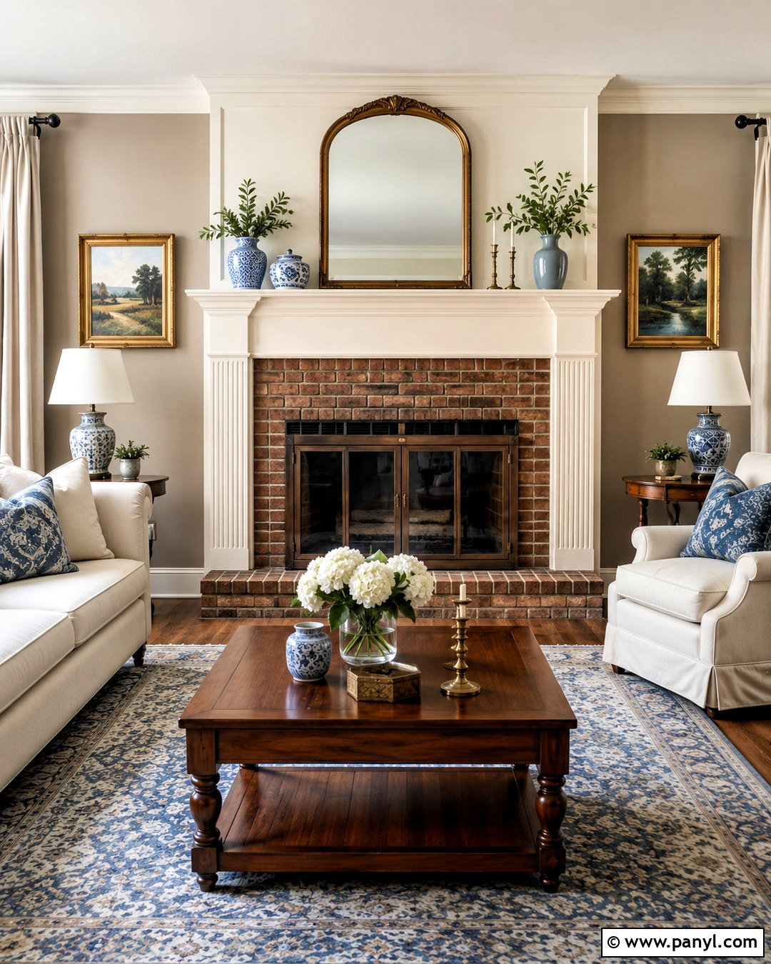 Brown Brick Fireplace With Cream Mantel - 20 brown brick fireplace ideas