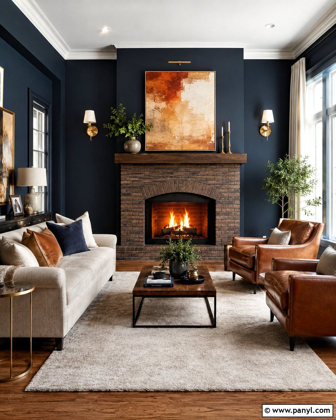Brown Brick Fireplace With Navy Walls - 20 brown brick fireplace ideas