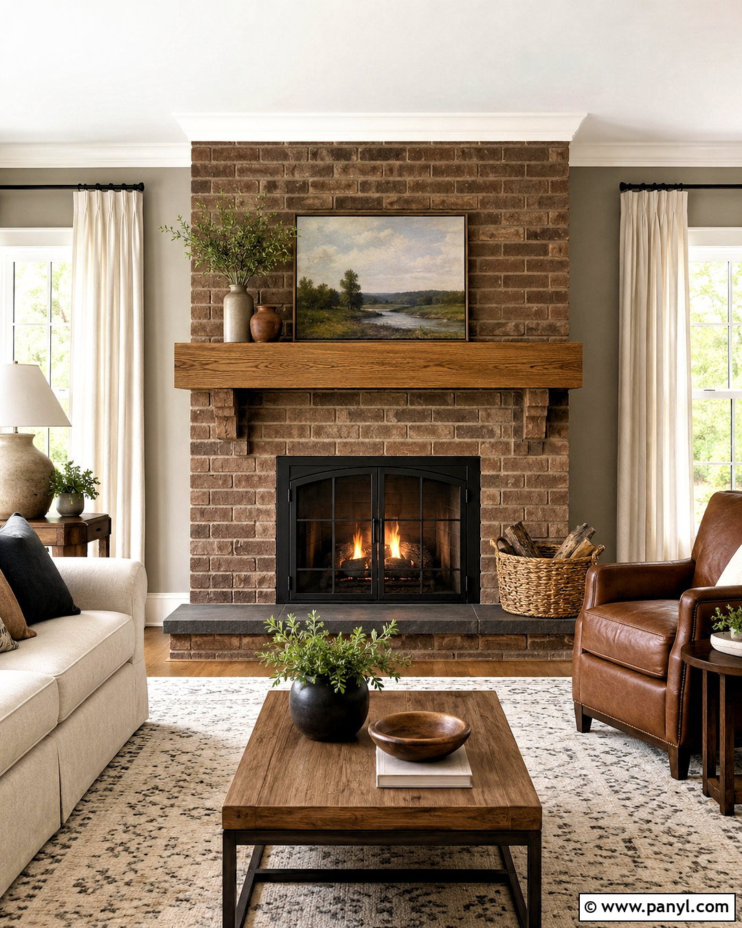 Brown Brick Fireplace With Stone Hearth - 20 brown brick fireplace ideas