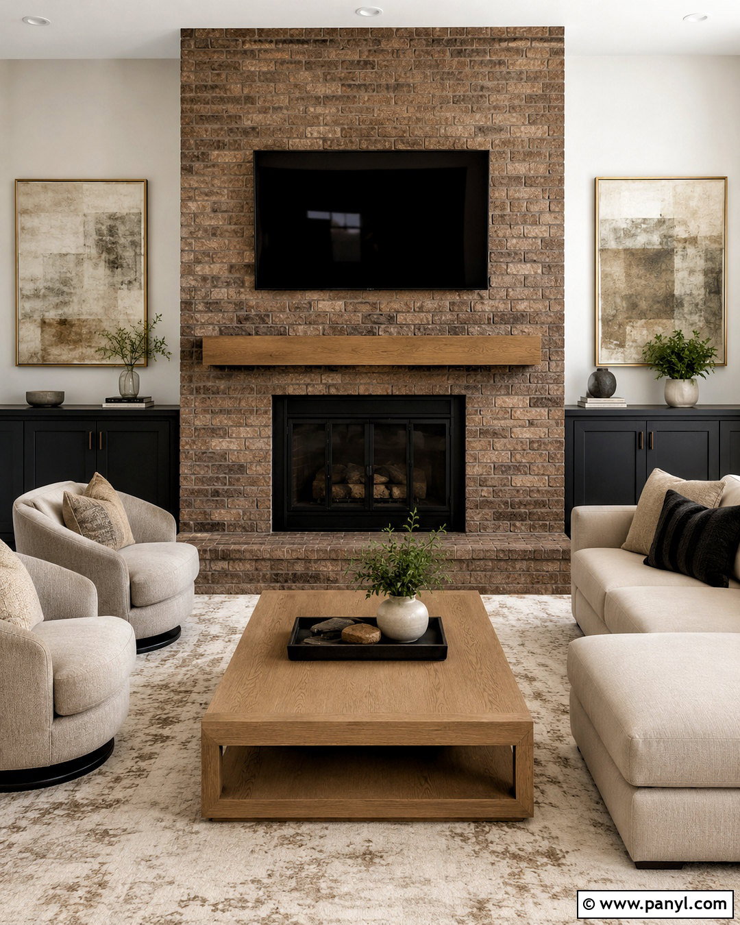 Brown Brick Fireplace With TV - 20 brown brick fireplace ideas