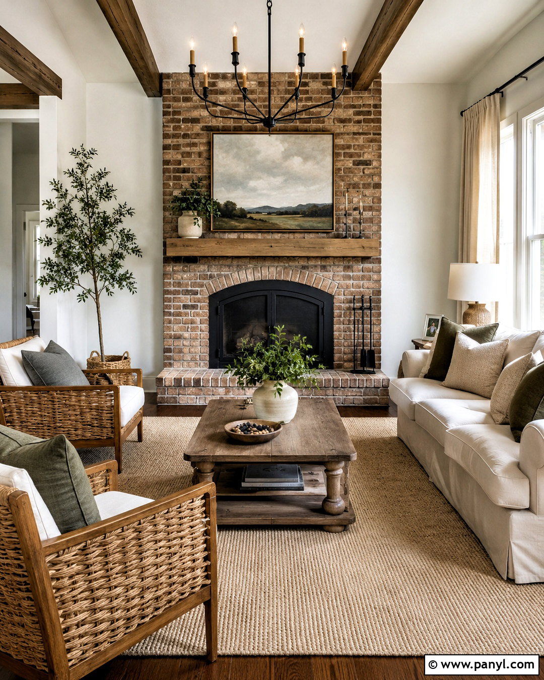 Brown Brick Fireplace With White Walls - 20 brown brick fireplace ideas