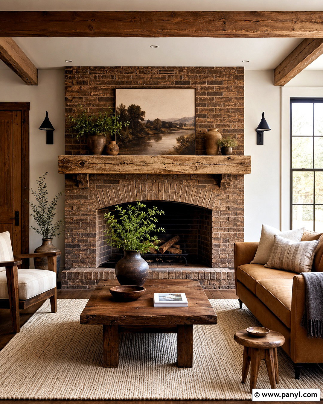 Brown Brick Fireplace With Wood Mantel - 20 brown brick fireplace ideas