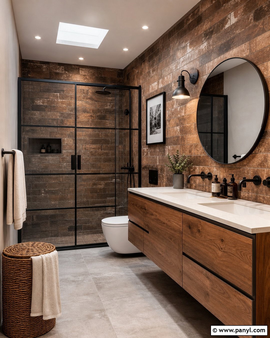 Brown Brick Tile Bathroom - 20 Brown Textured Wall Bathroom Ideas