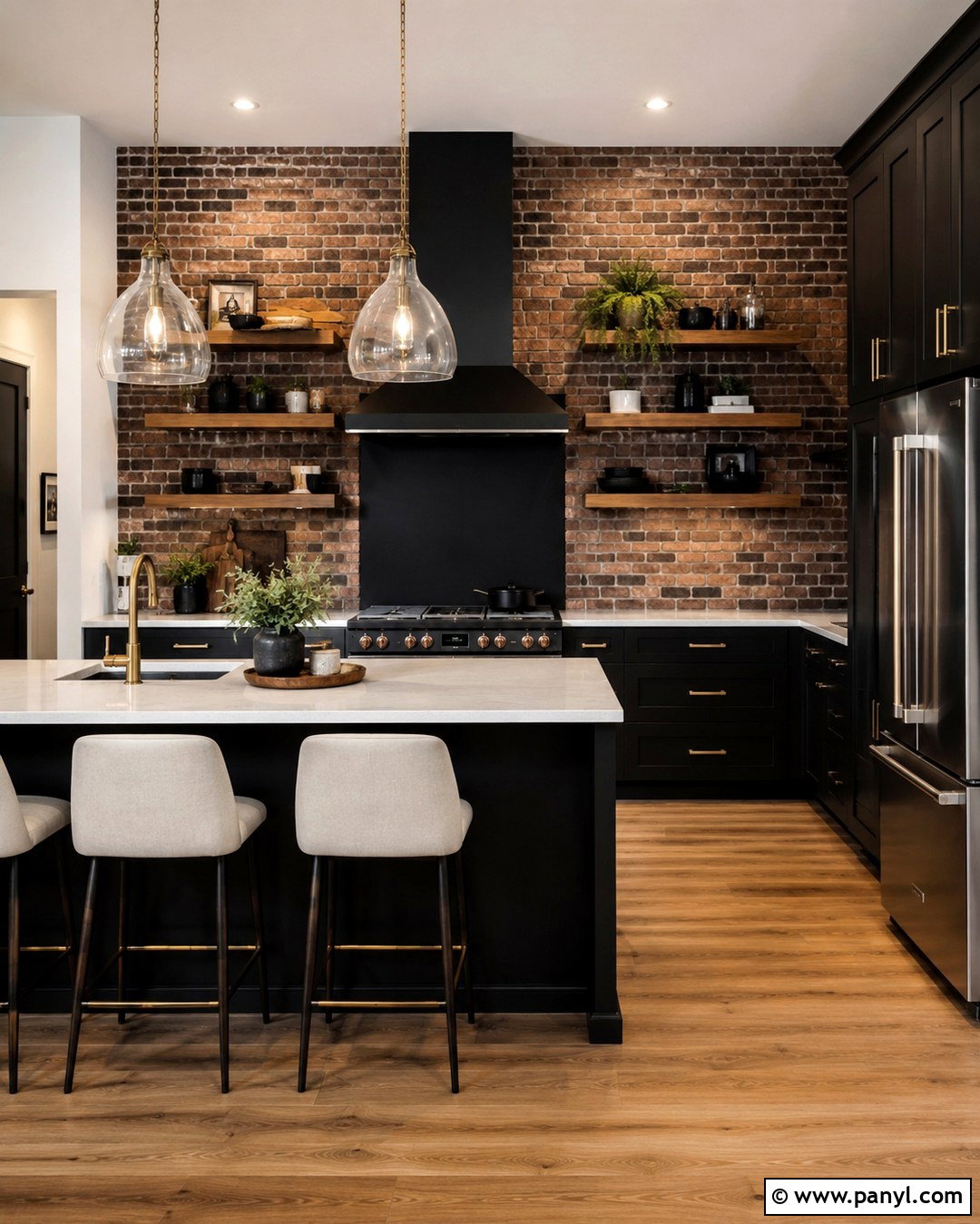 Brown Brick Wall With Black Cabinets - 20 Brown Black Accent Wall Ideas