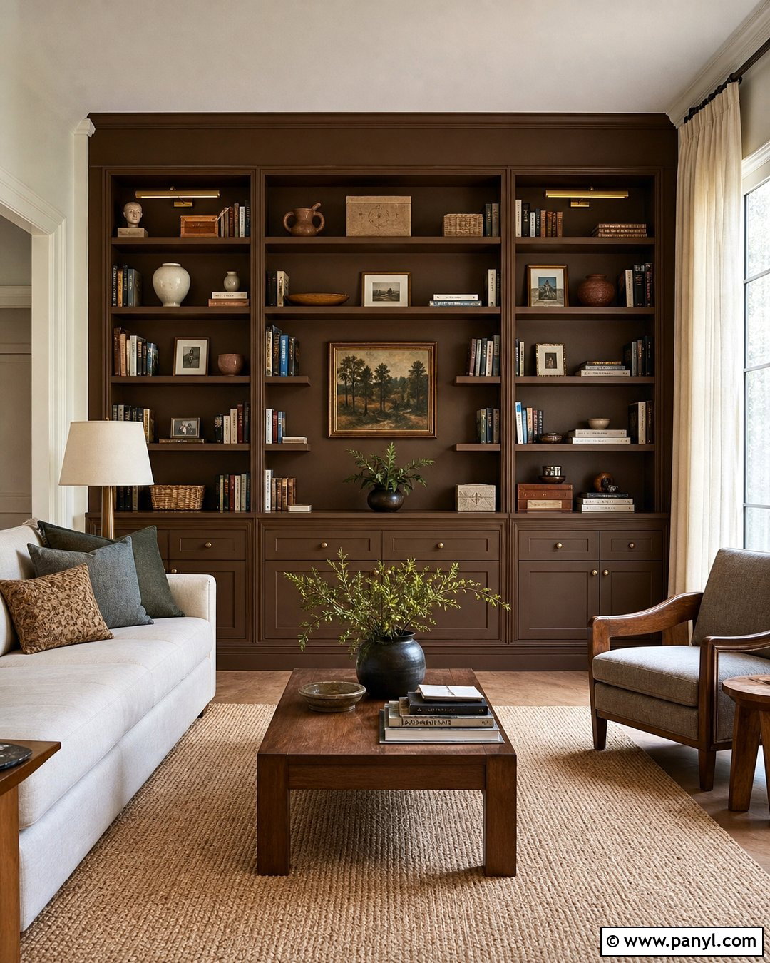 Brown Built In Shelving Feature Wall - 35 Brown Feature Wall Ideas